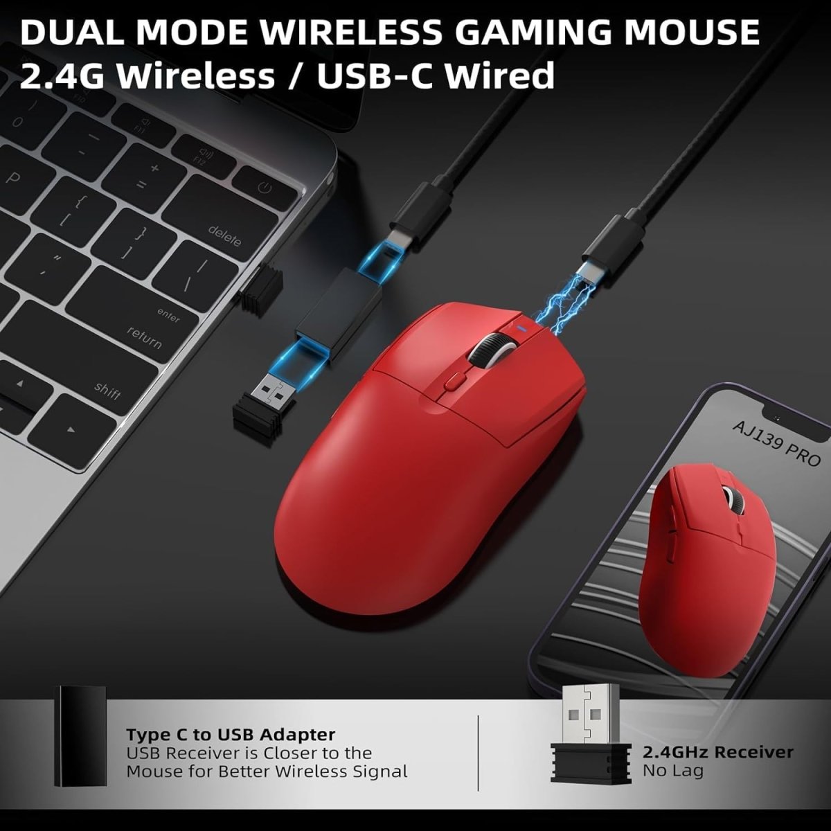 lightweight Wireless Professional Gaming Mouse 26000dpi for PC - Keys Caps