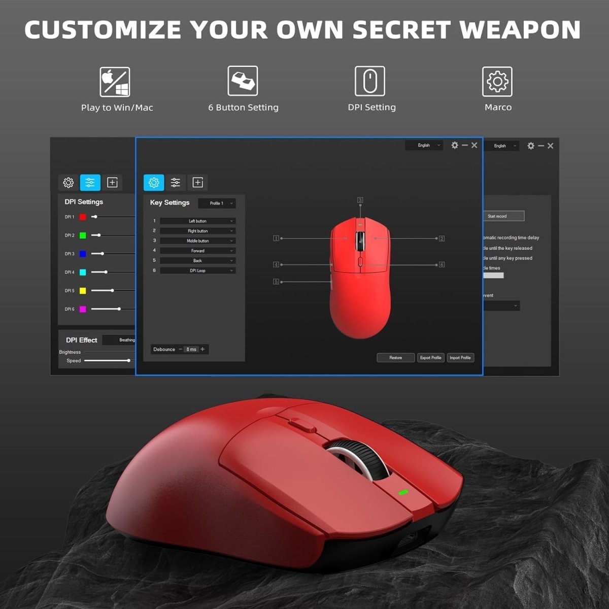 lightweight Wireless Professional Gaming Mouse 26000dpi for PC - Keys Caps