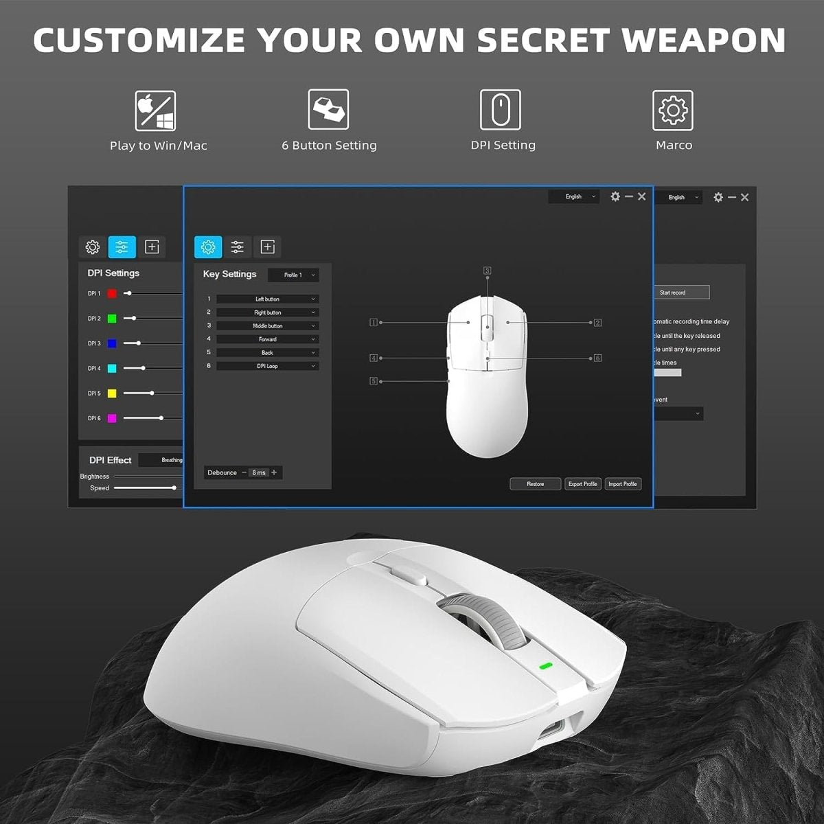 lightweight Wireless Professional Gaming Mouse 26000dpi for PC - Keys Caps