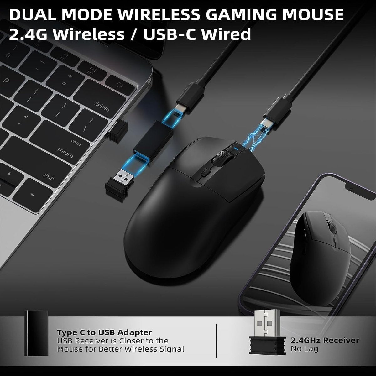 lightweight Wireless Professional Gaming Mouse 26000dpi for PC - Keys Caps