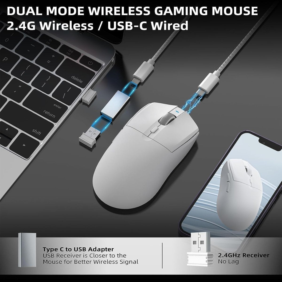 lightweight Wireless Professional Gaming Mouse 26000dpi for PC - Keys Caps