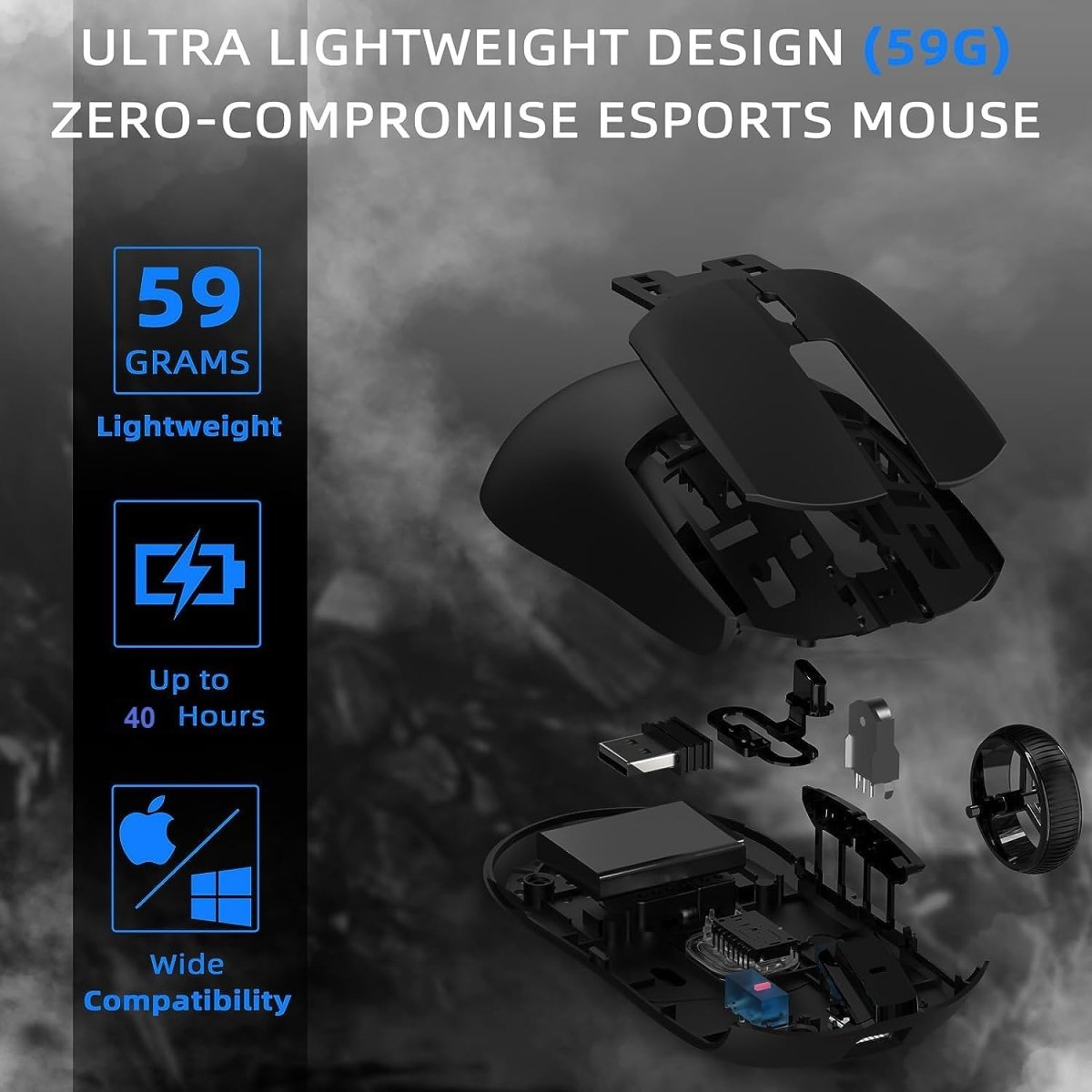 lightweight Wireless Professional Gaming Mouse 26000dpi for PC - Keys Caps