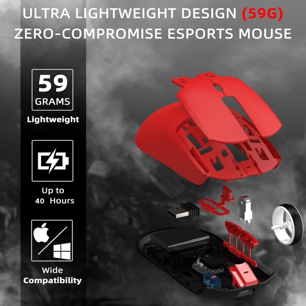 lightweight Wireless Professional Gaming Mouse 26000dpi for PC - Keys Caps