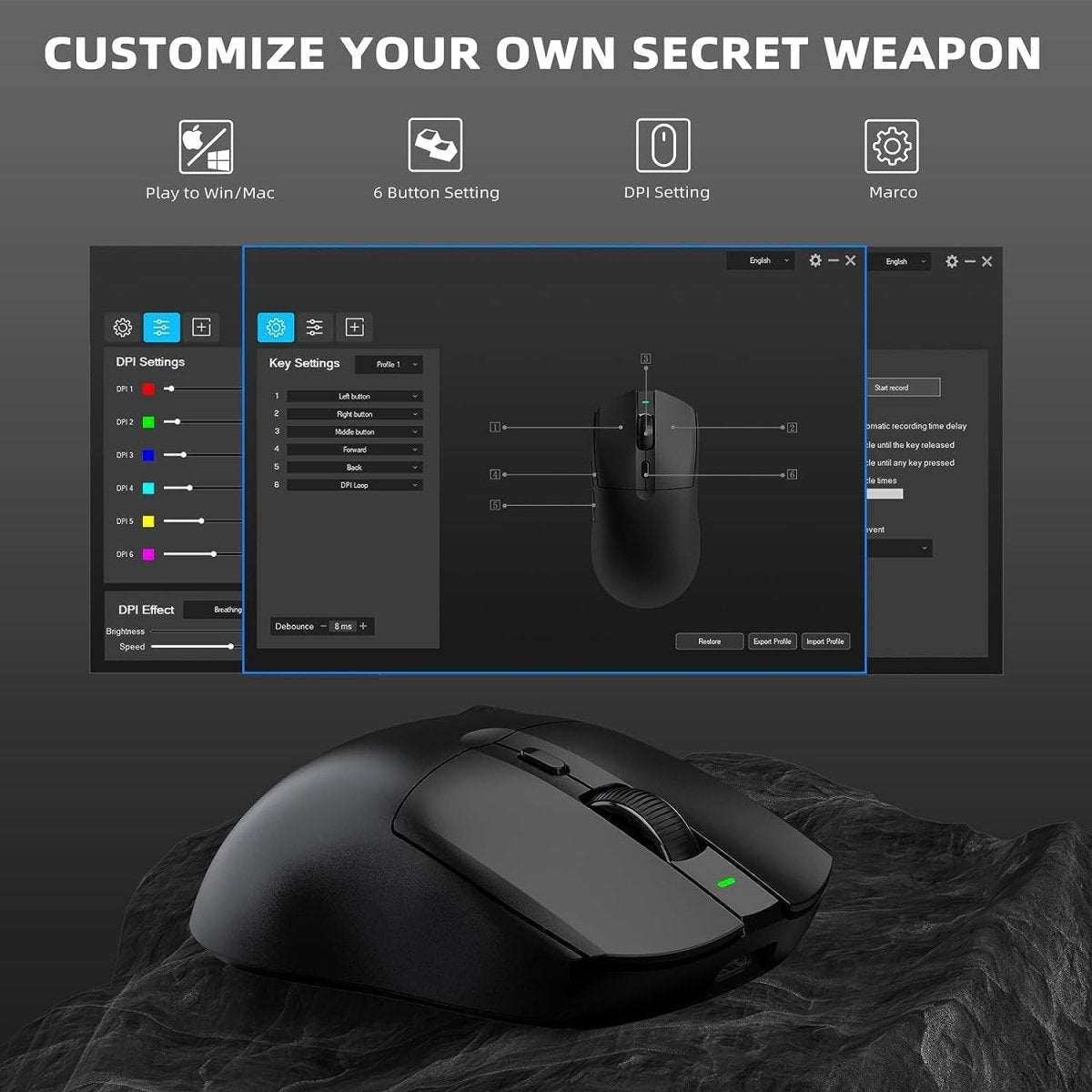 lightweight Wireless Professional Gaming Mouse 26000dpi for PC - Keys Caps