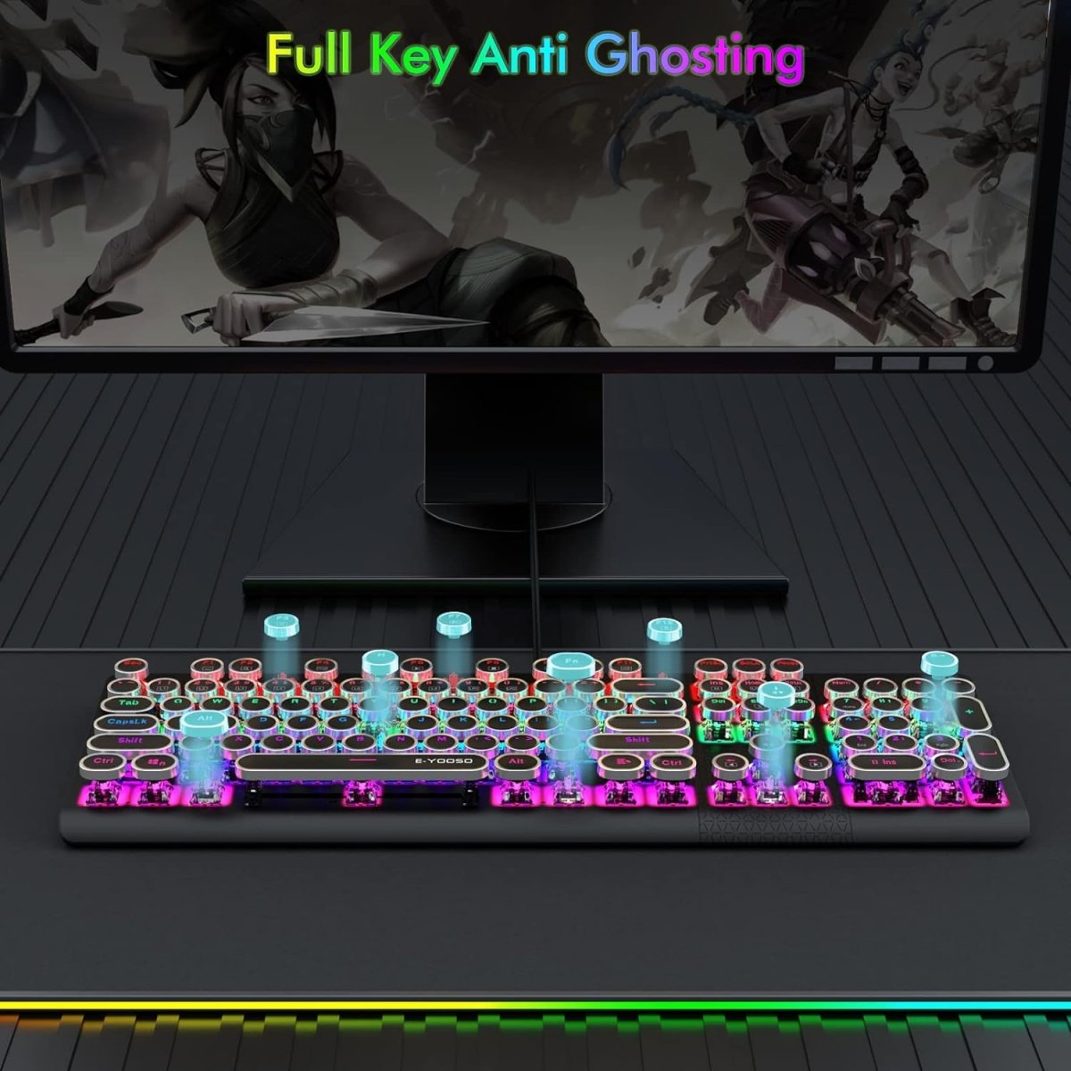 Mechanical Backlit Gaming Keyboard Wired 104 keys - Keys Caps