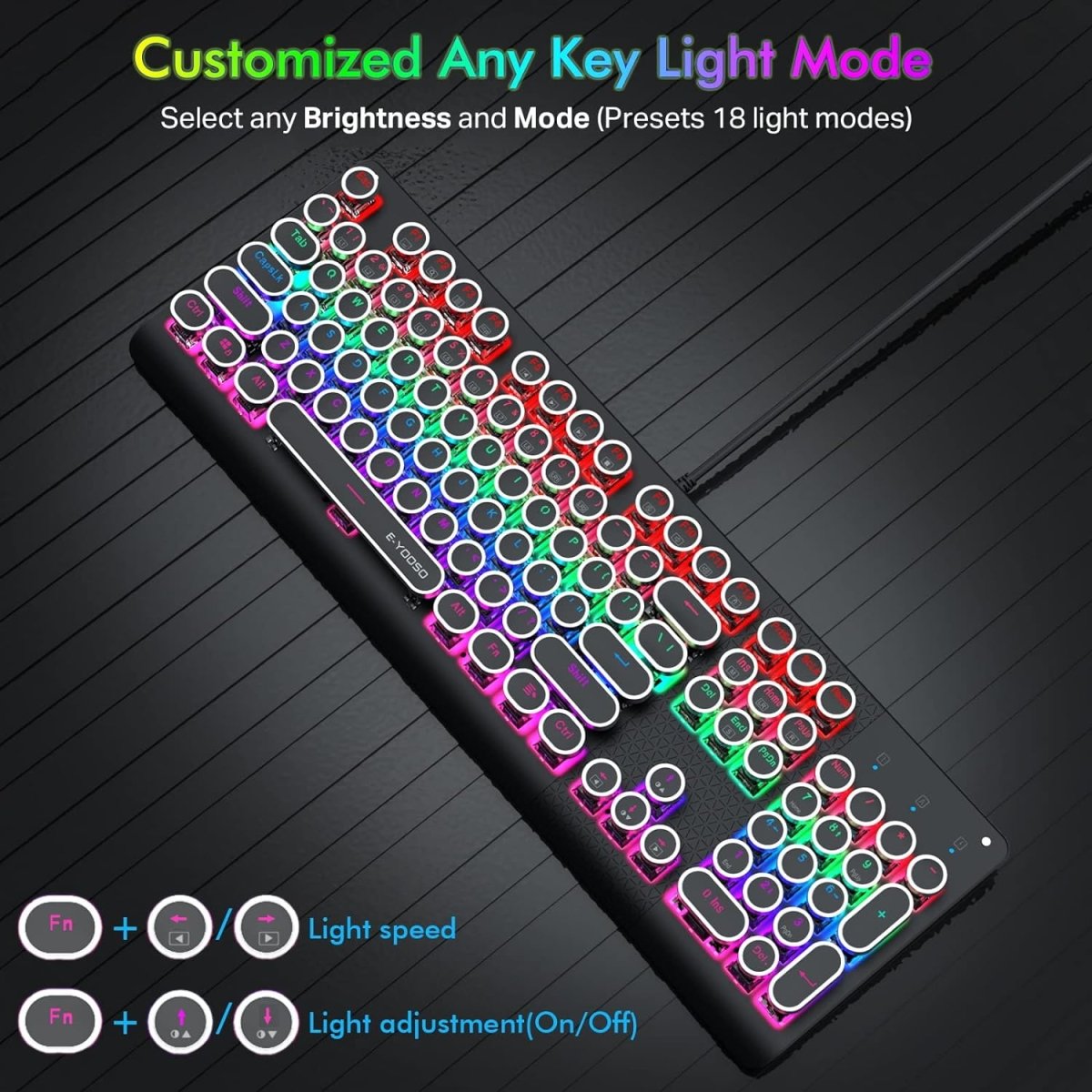 Mechanical Backlit Gaming Keyboard Wired 104 keys - Keys Caps