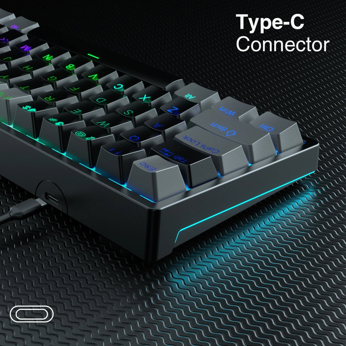 Mechanical Gaming Keyboard 60% Hot - swap RGB Customized Layout - Keys Caps