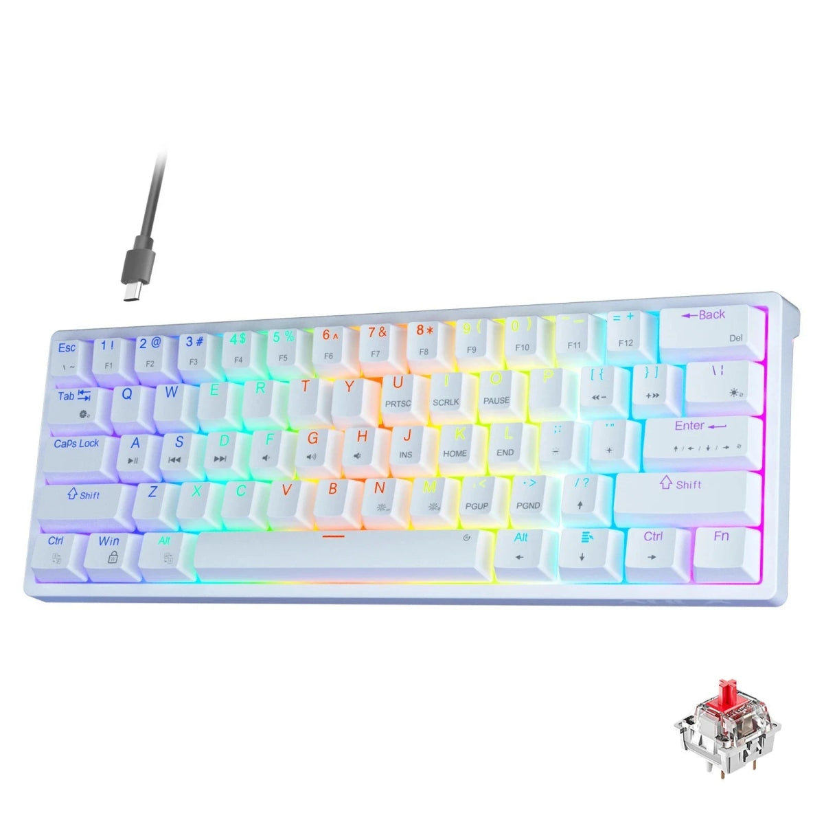 Mechanical Gaming Keyboard 60% Hot - swap RGB Customized Layout - Keys Caps