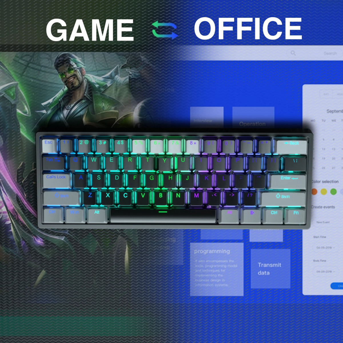 Mechanical Gaming Keyboard 60% Hot - swap RGB Customized Layout - Keys Caps