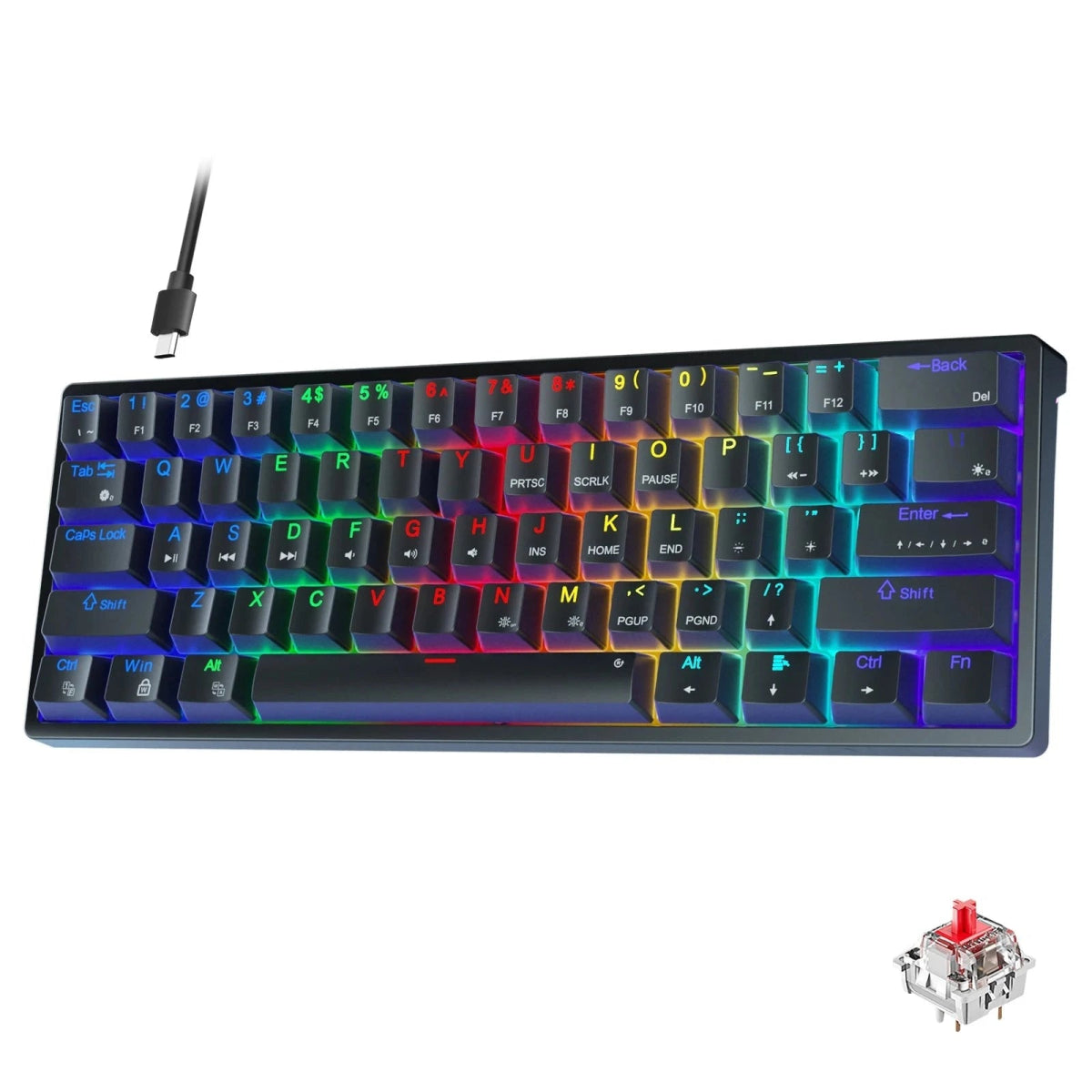 Mechanical Gaming Keyboard 60% Hot - swap RGB Customized Layout - Keys Caps