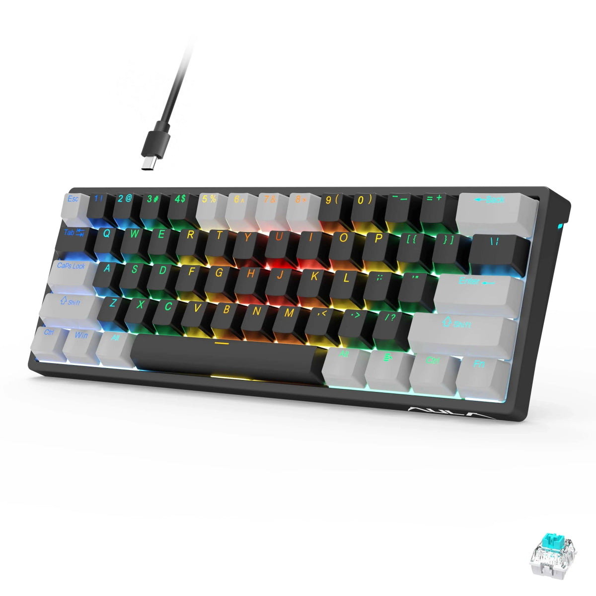 Mechanical Gaming Keyboard 60% Hot - swap RGB Customized Layout - Keys Caps