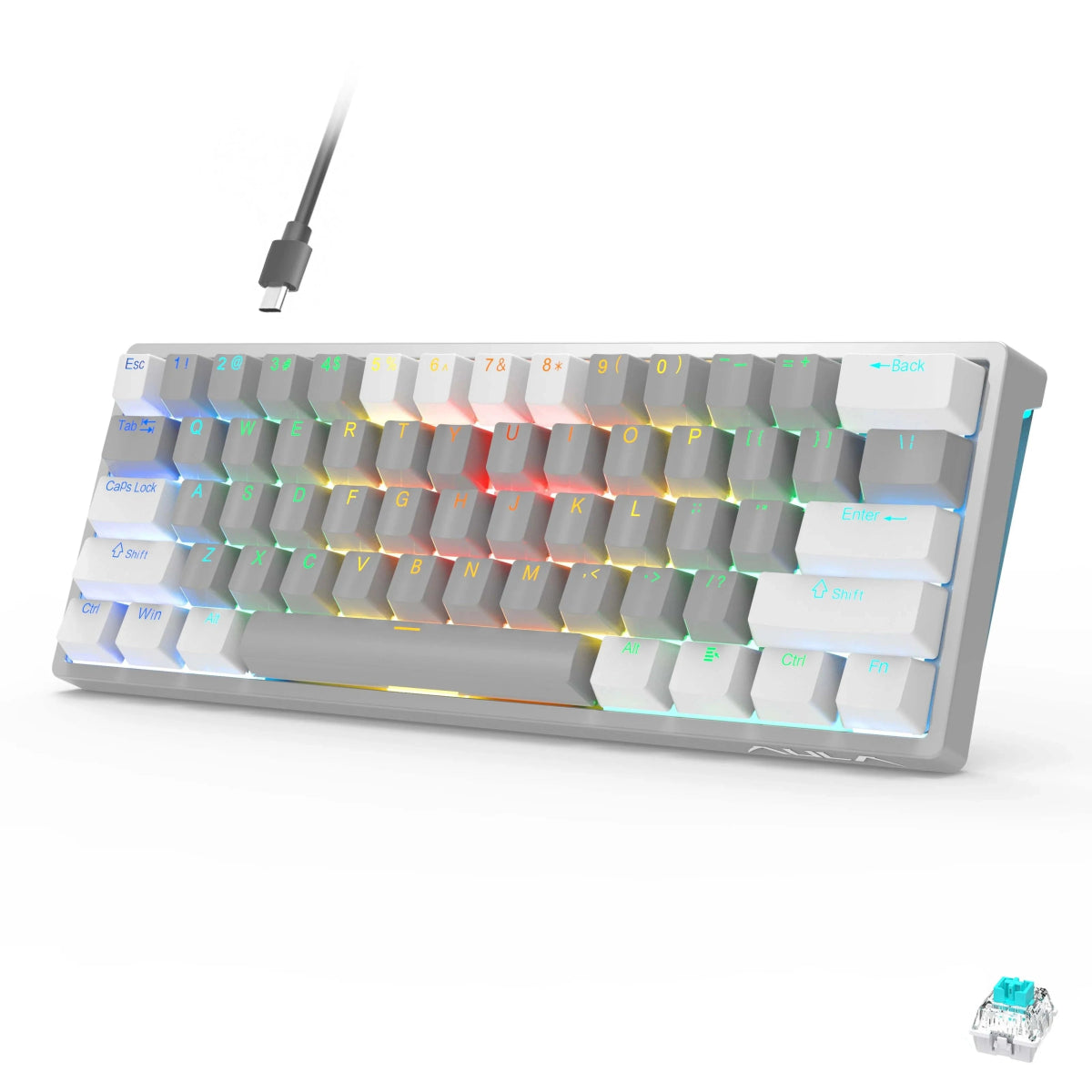 Mechanical Gaming Keyboard 60% Hot - swap RGB Customized Layout - Keys Caps