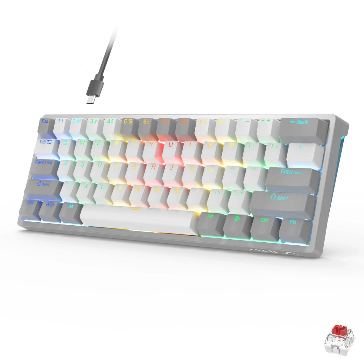 Mechanical Gaming Keyboard 60% Hot - swap RGB Customized Layout - Keys Caps