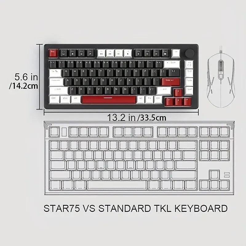 Mechanical Gaming Keyboard Compact Blue Backlit Wired, Knob Control - Keys Caps