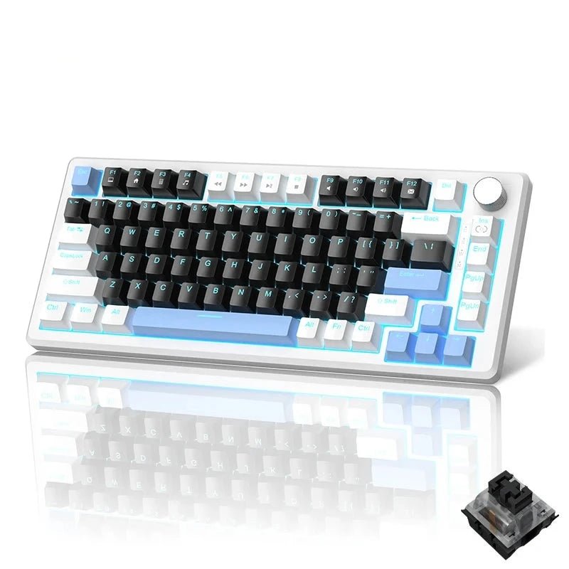 Mechanical Gaming Keyboard Compact Blue Backlit Wired, Knob Control - Keys Caps