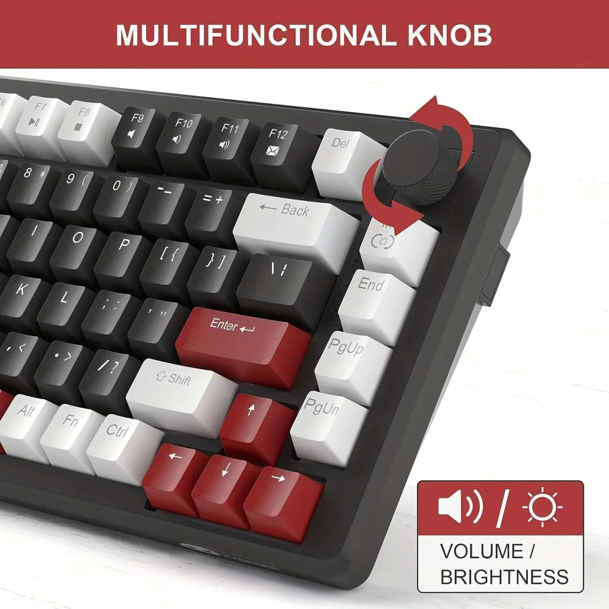 Mechanical Gaming Keyboard Compact Blue Backlit Wired, Knob Control - Keys Caps