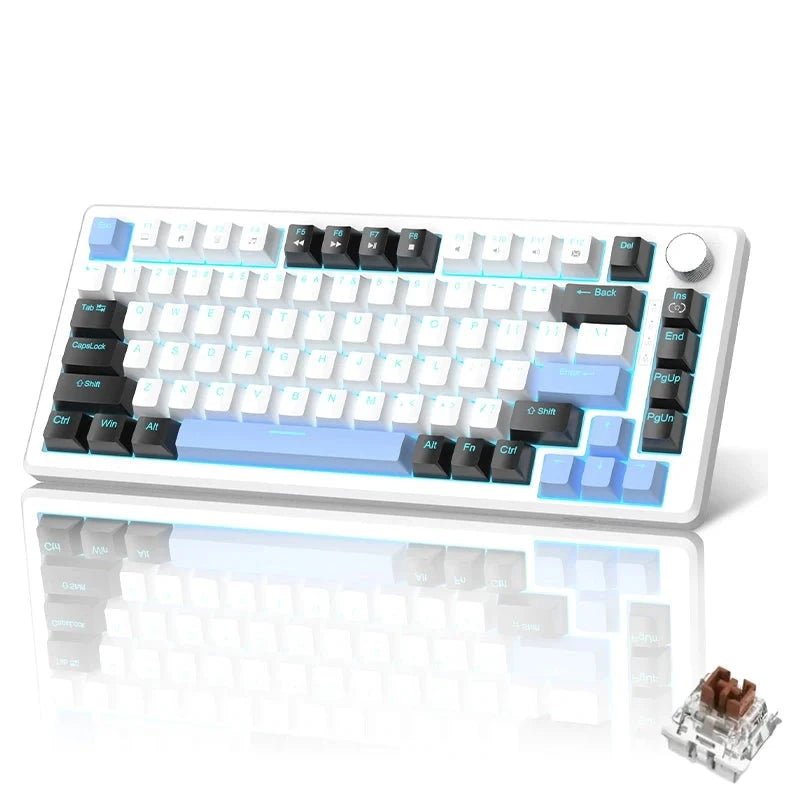 Mechanical Gaming Keyboard Compact Blue Backlit Wired, Knob Control - Keys Caps