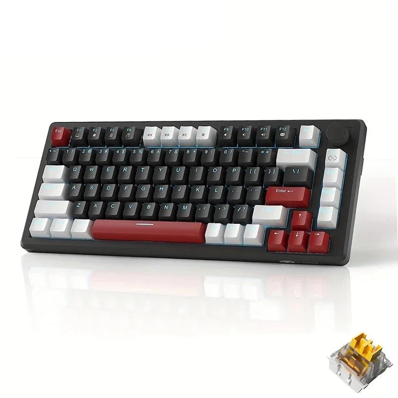 Mechanical Gaming Keyboard Compact Blue Backlit Wired, Knob Control - Keys Caps
