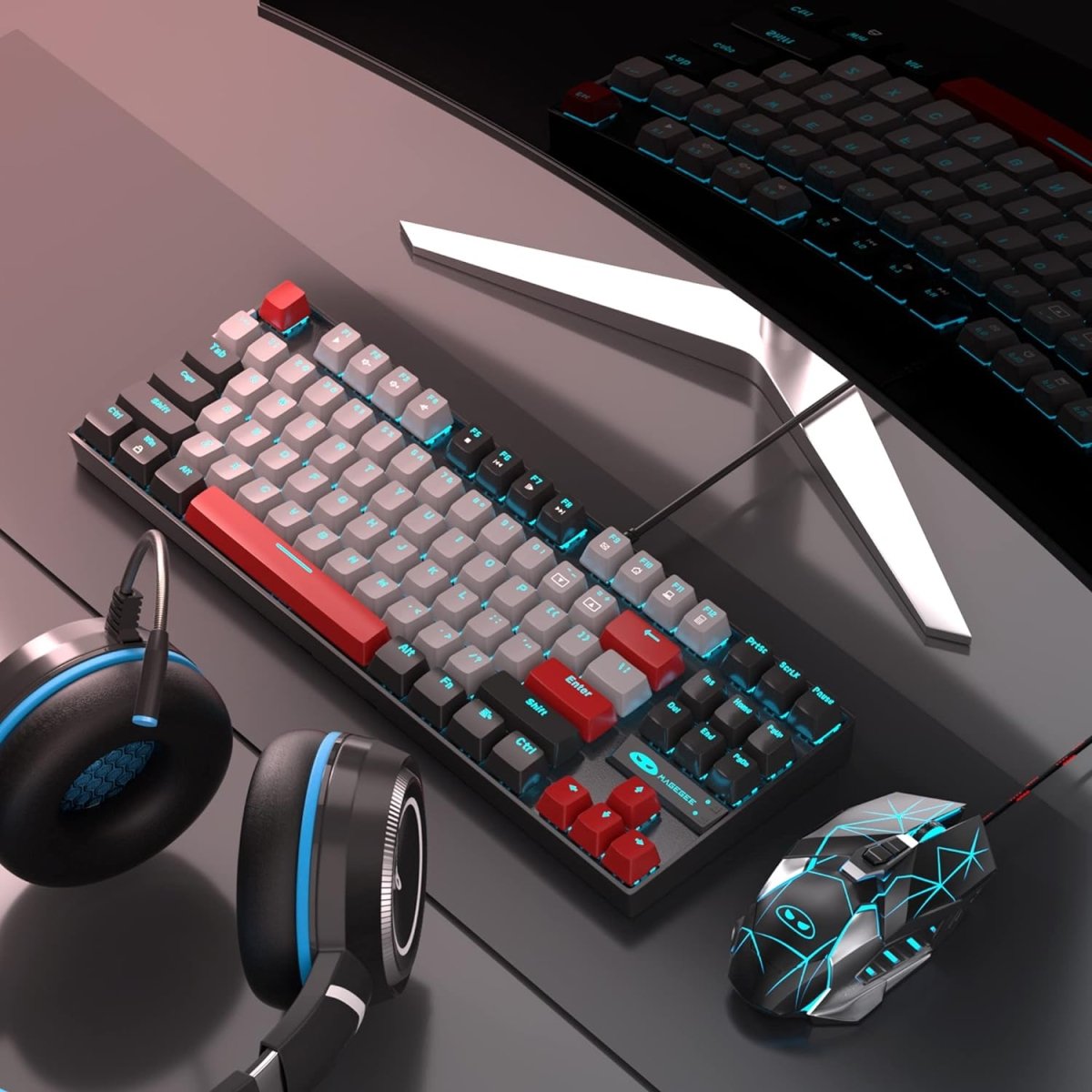 Mechanical Gaming Wired Keyboard LED Backlit Compact TKL - Keys Caps
