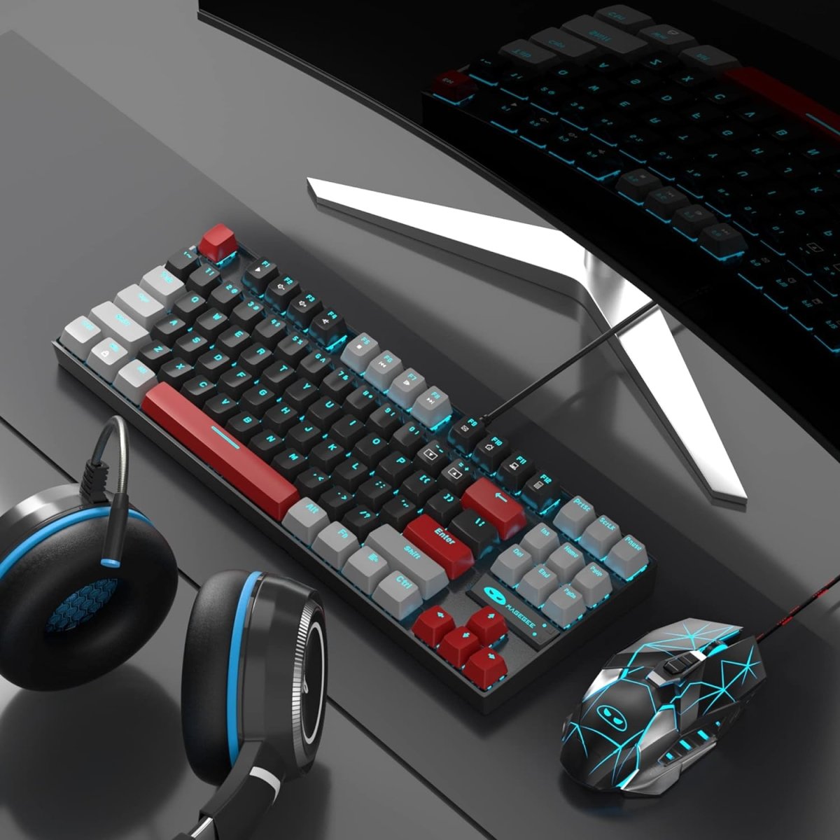 Mechanical Gaming Wired Keyboard LED Backlit Compact TKL - Keys Caps