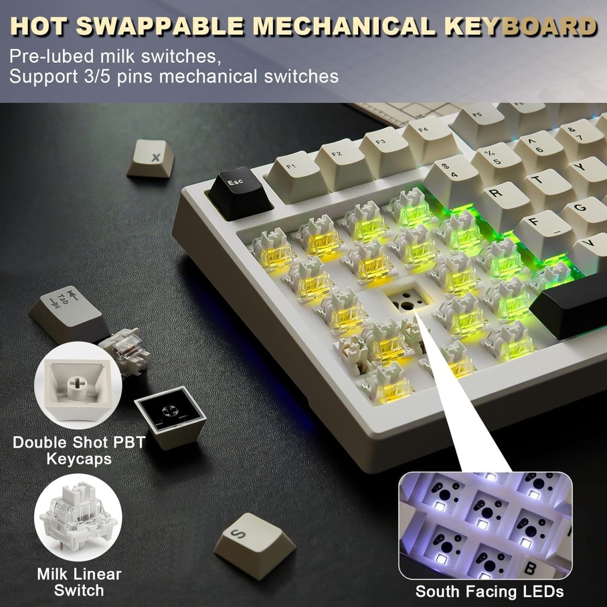 Mechanical Keyboard 99 Key Hot Swappable BT5.0/2.4G/USB - C - Keys Caps