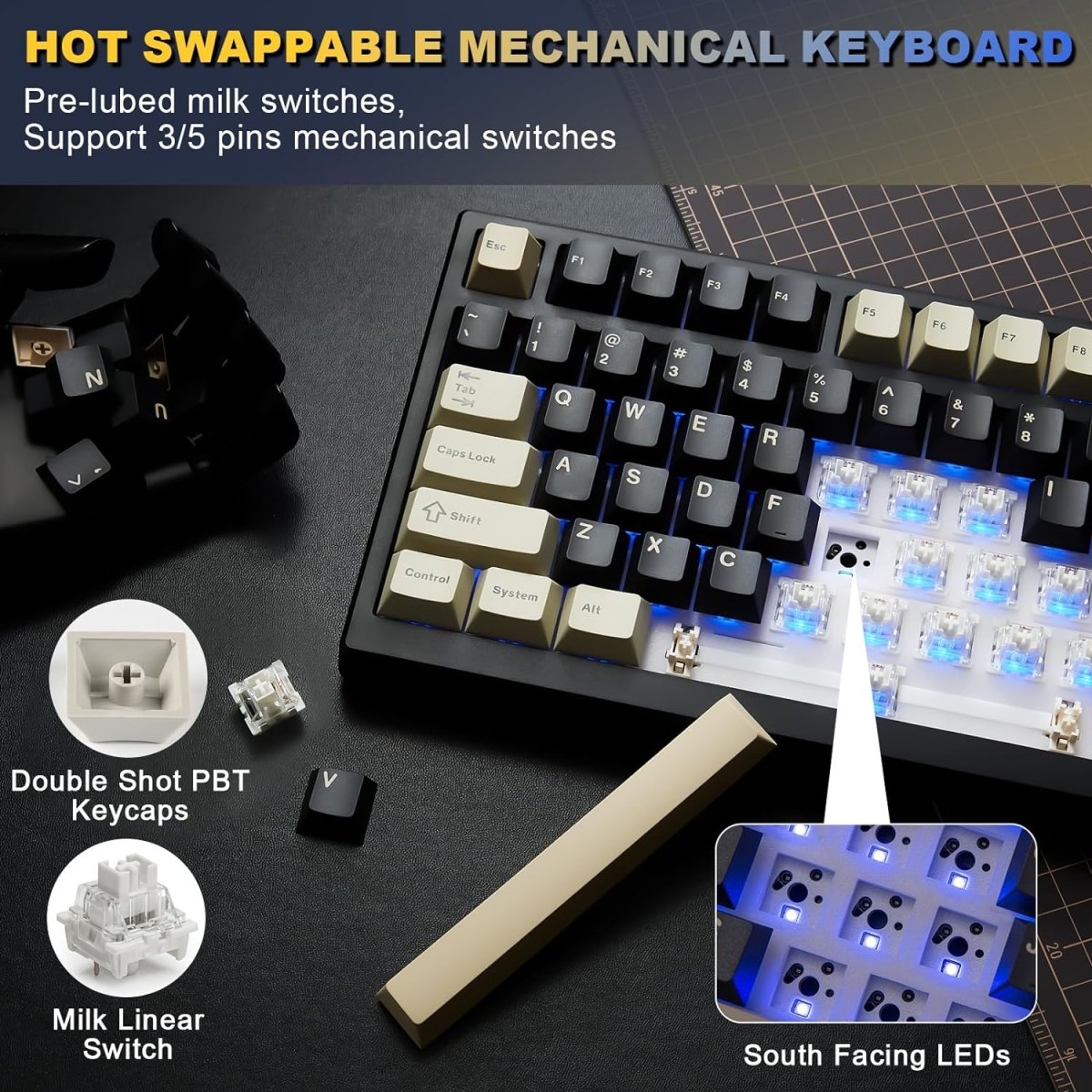 Mechanical Keyboard 99 Key Hot Swappable BT5.0/2.4G/USB - C - Keys Caps