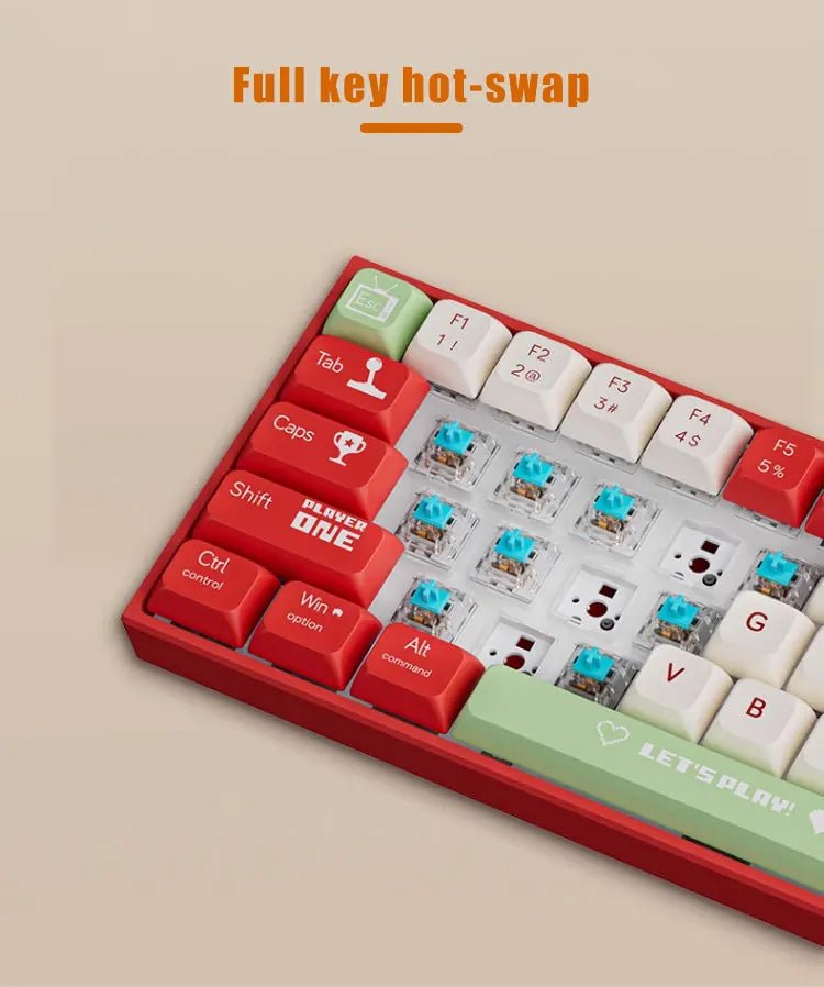 Mechanical Keyboard Gaming Wired Compact 68 Keys - Keys Caps