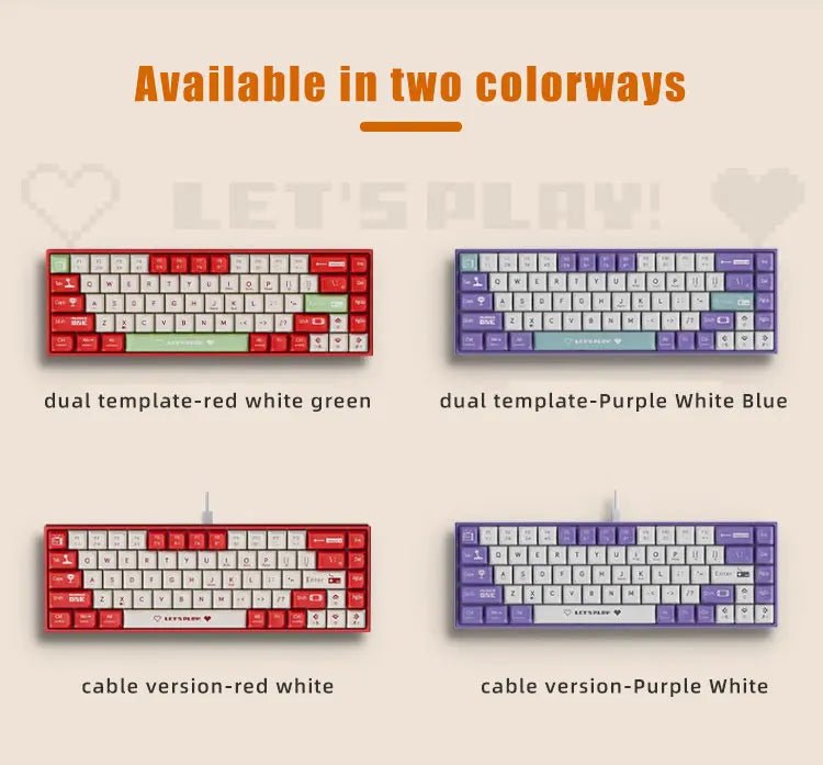 Mechanical Keyboard Gaming Wired Compact 68 Keys - Keys Caps