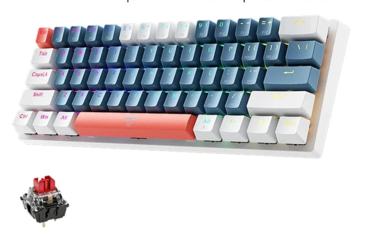 Mini Gaming Mechanical Keyboard 60% Form Hot - Swappable RGB Backlit - Keys Caps
