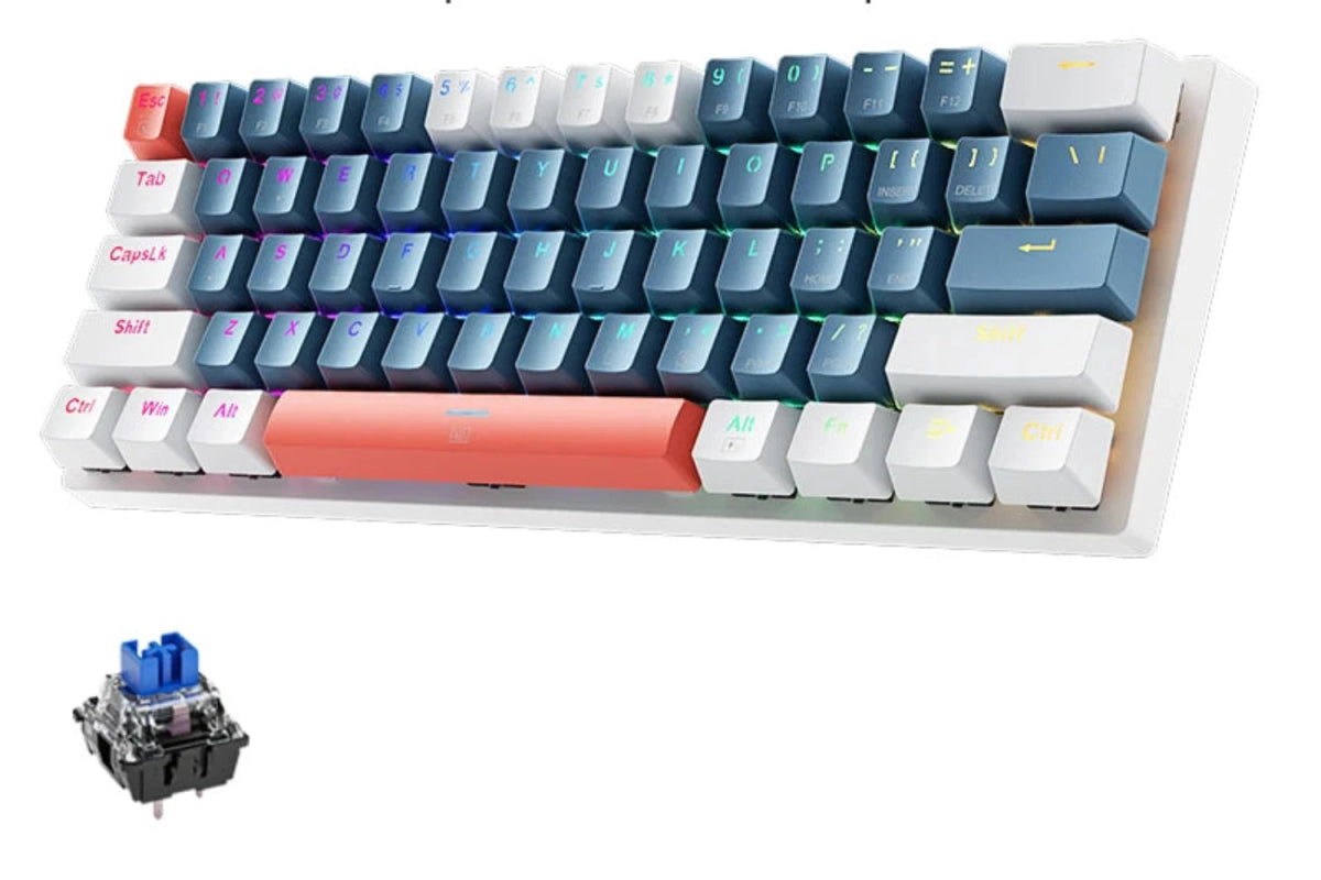 Mini Gaming Mechanical Keyboard 60% Form Hot - Swappable RGB Backlit - Keys Caps