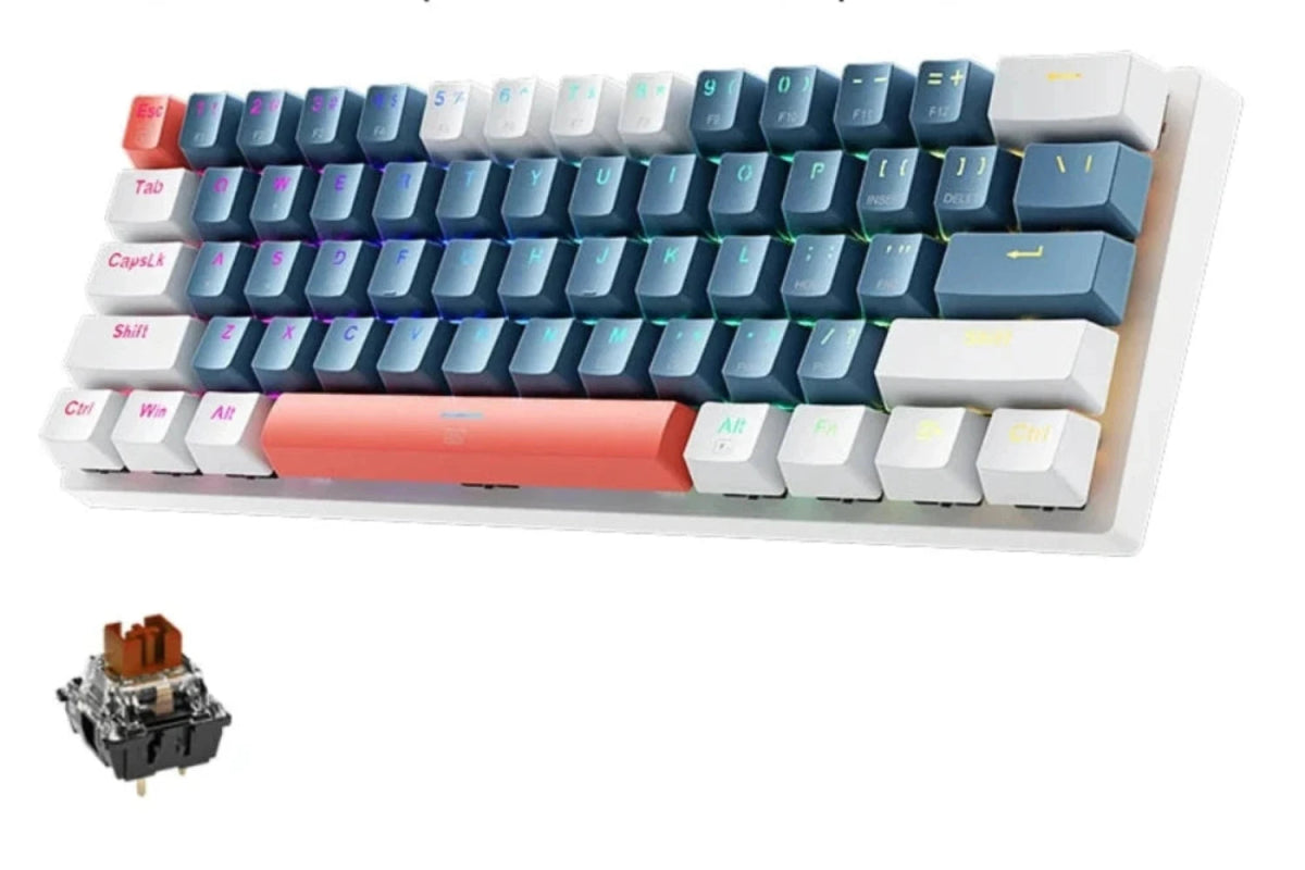 Mini Gaming Mechanical Keyboard 60% Form Hot - Swappable RGB Backlit - Keys Caps