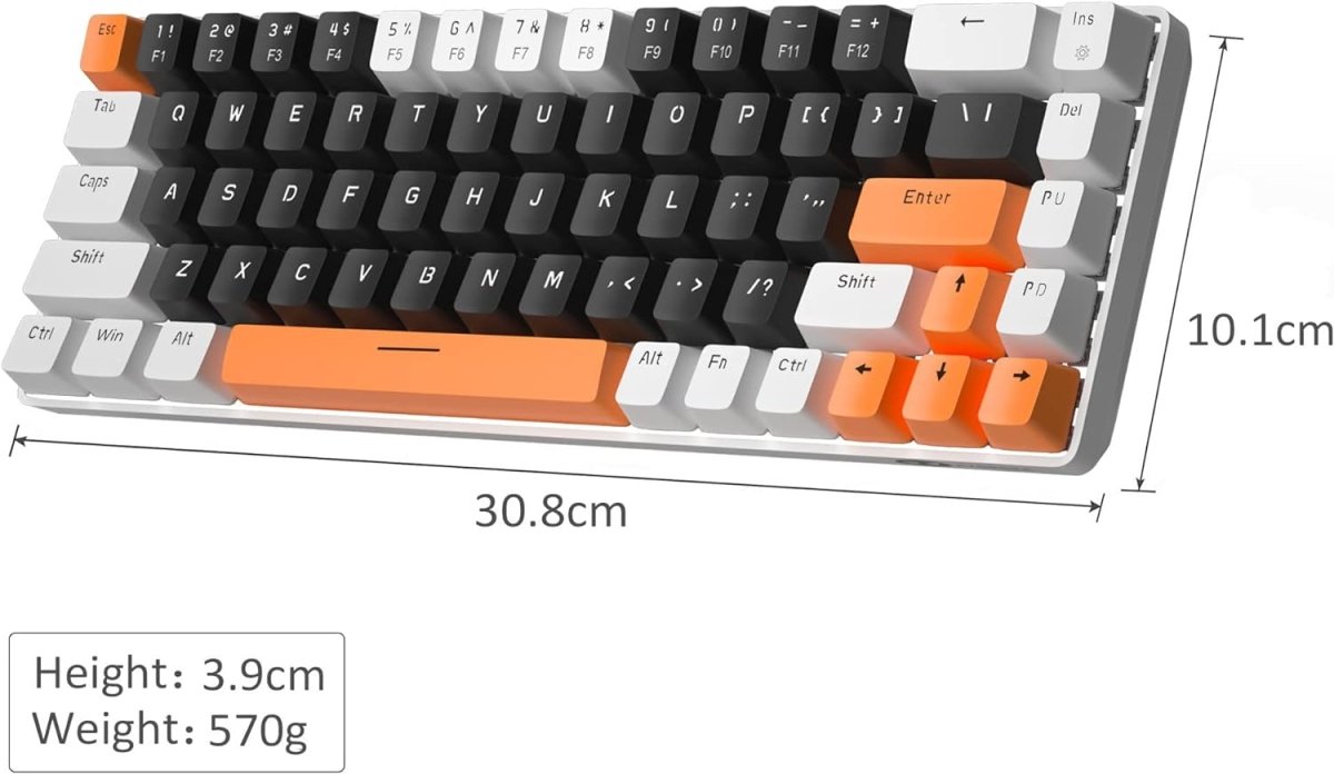 Portable Mechanical Gaming Keyboard LED Backlit Compact 68 Keyscaps - Keys Caps
