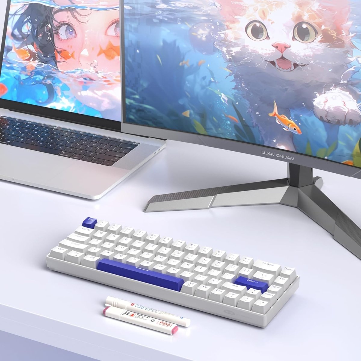 Portable Mechanical Gaming Keyboard LED Backlit Compact 68 Keyscaps - Keys Caps