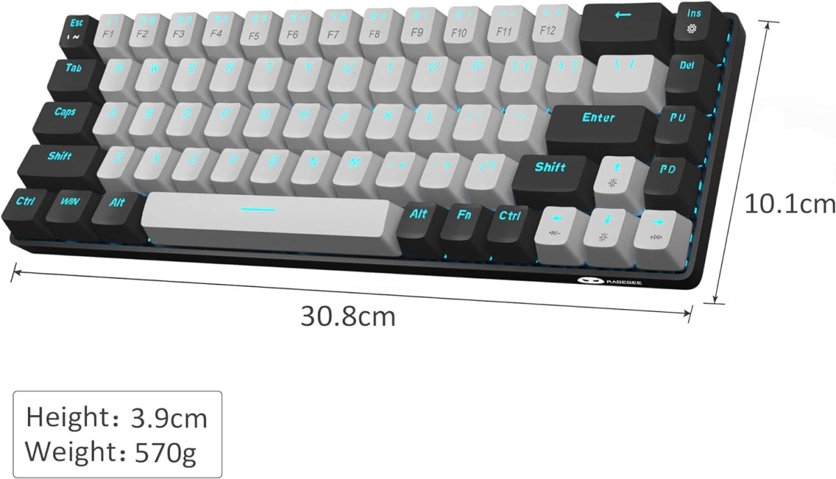 Portable Mechanical Gaming Keyboard LED Backlit Compact 68 Keyscaps - Keys Caps