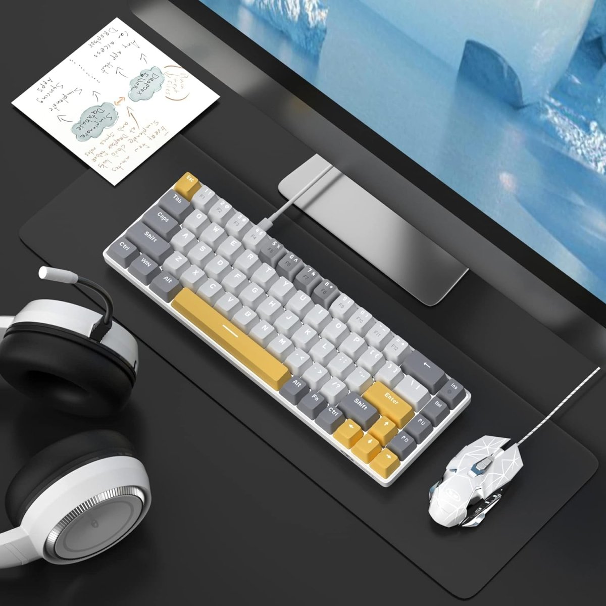 Portable Mechanical Gaming Keyboard LED Backlit Compact 68 Keyscaps - Keys Caps