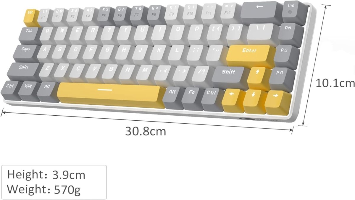 Portable Mechanical Gaming Keyboard LED Backlit Compact 68 Keyscaps - Keys Caps