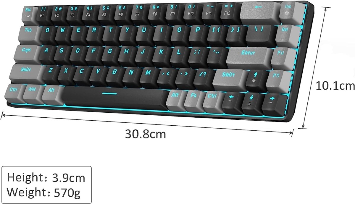 Portable Mechanical Gaming Keyboard LED Backlit Compact 68 Keyscaps - Keys Caps