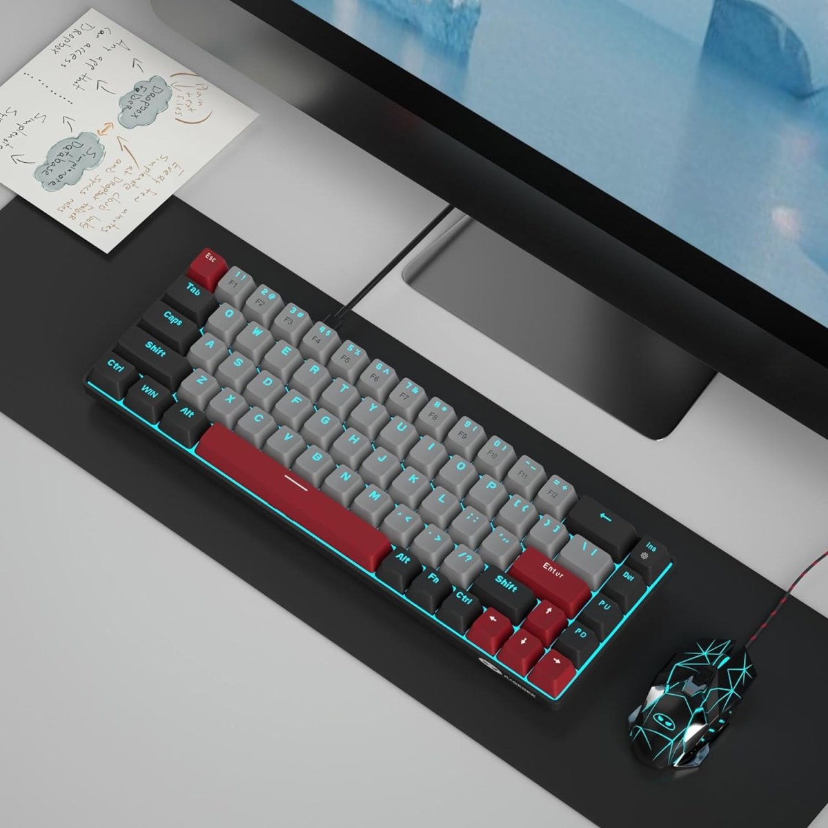 Portable Mechanical Gaming Keyboard LED Backlit Compact 68 Keyscaps - Keys Caps