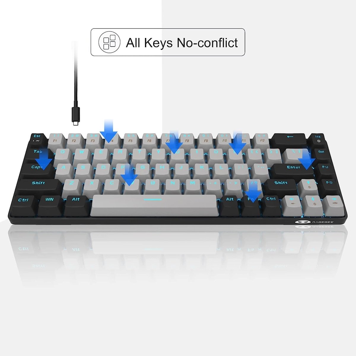 Portable Mechanical Gaming Keyboard LED Backlit Compact 68 Keyscaps - Keys Caps