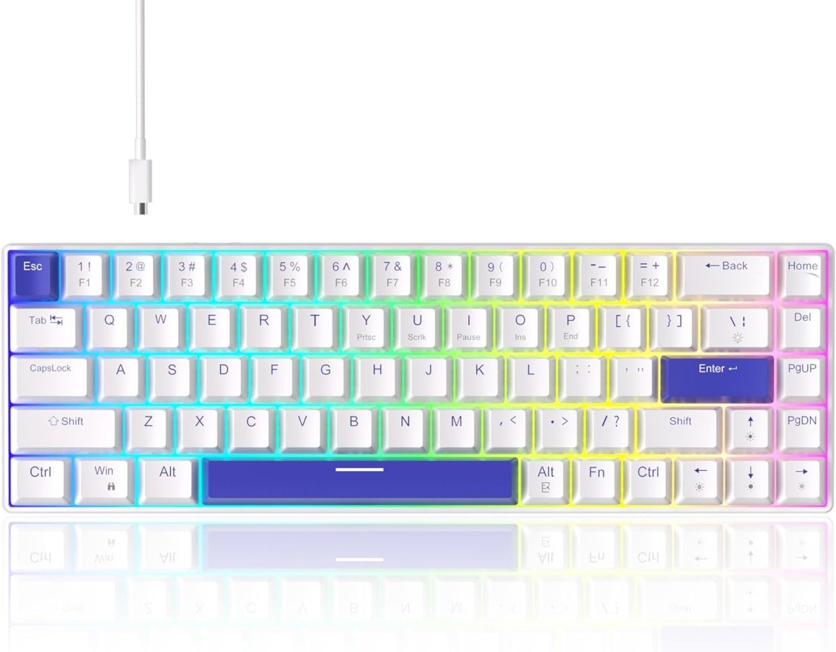 Portable Mechanical Gaming Keyboard LED Backlit Compact 68 Keyscaps - Keys Caps
