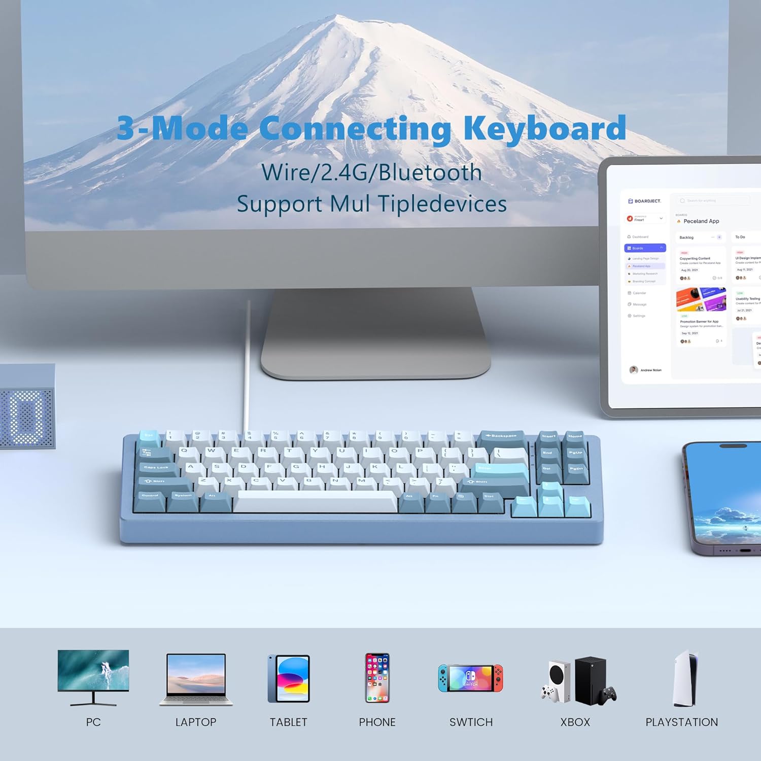 Gaming Mechanical Keyboard Wireless Hot-Swappable Aluminum Creamy Bluetooth/2.4G