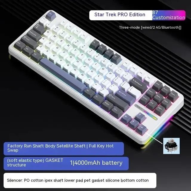 Pro Mechanical Gaming Keyboard Wireless Layer Silencing Tri - Mode - Keys Caps