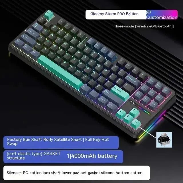 Pro Mechanical Gaming Keyboard Wireless Layer Silencing Tri - Mode - Keys Caps