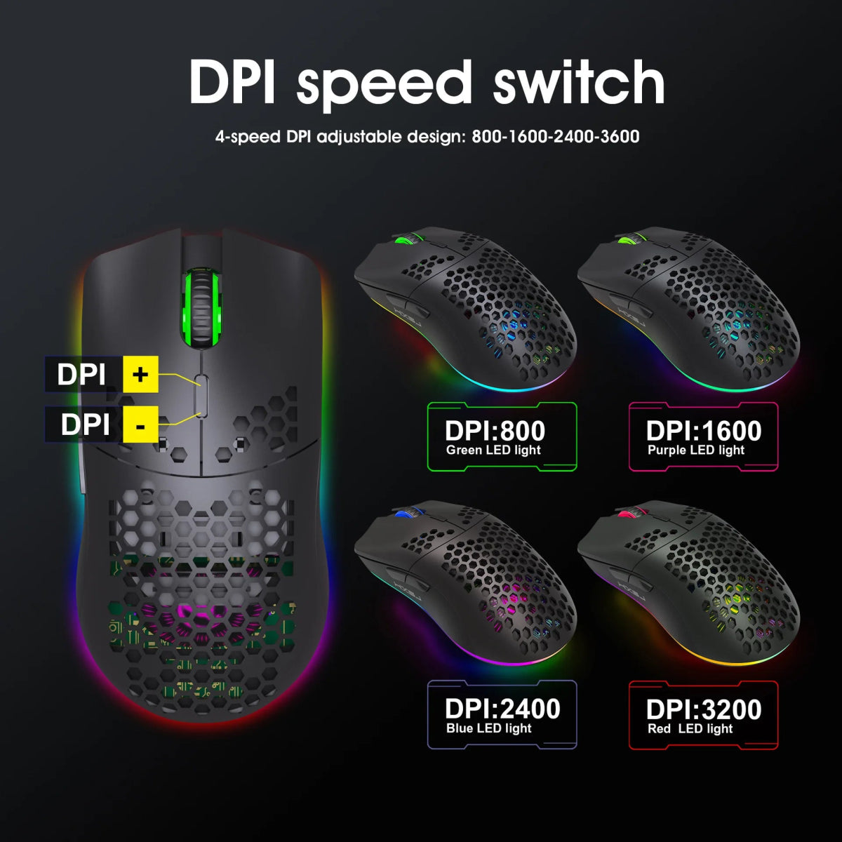 Rechargeable USB 2.4G Wireless Honeycomb Gaming Mouse RGB Lighting - Keys Caps
