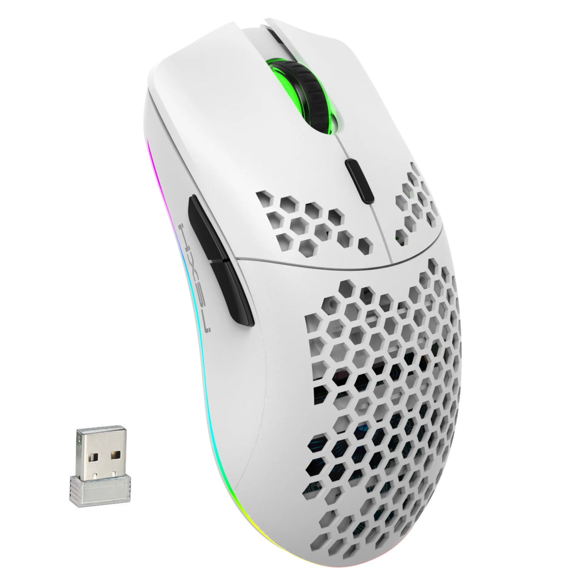 Rechargeable USB 2.4G Wireless Honeycomb Gaming Mouse RGB Lighting - Keys Caps