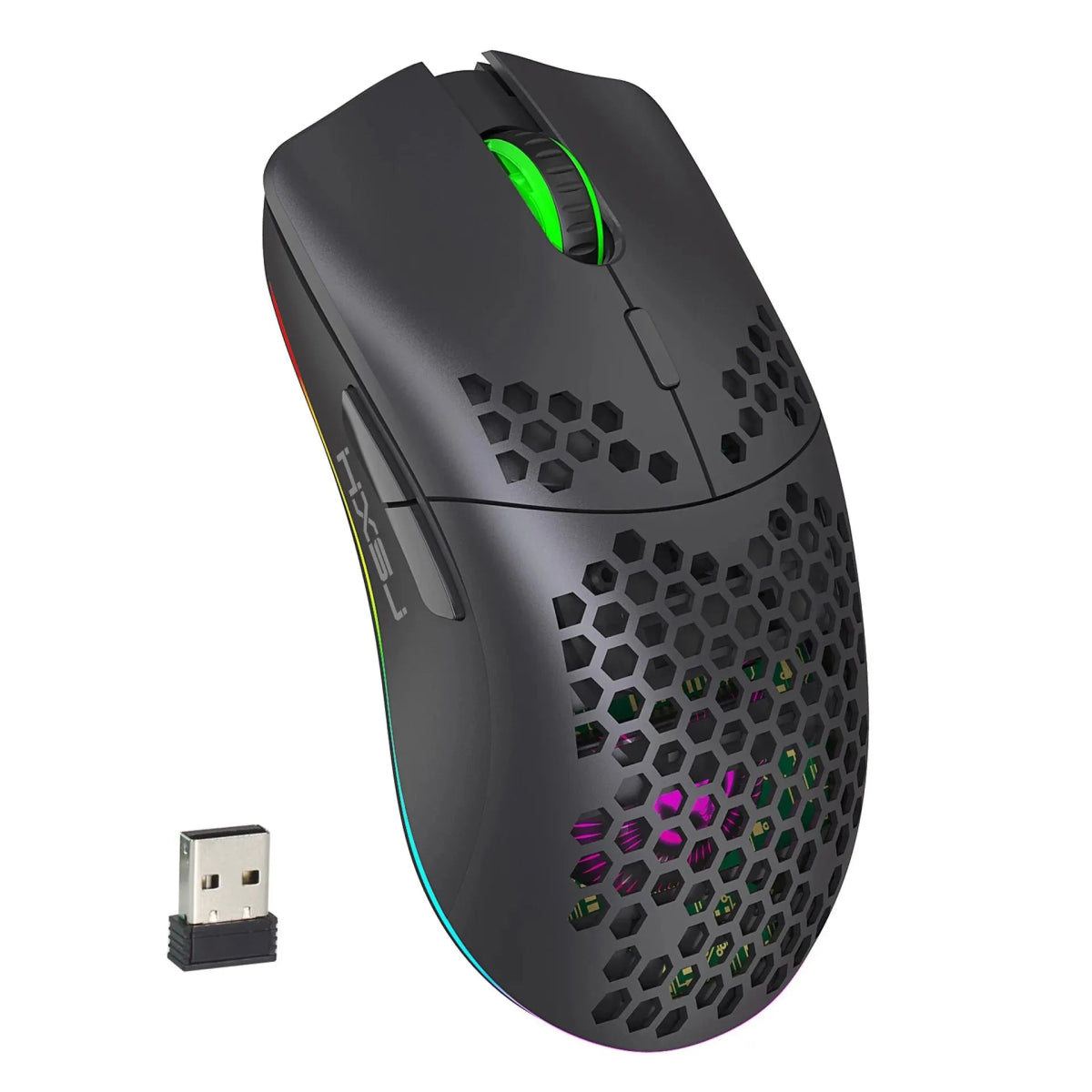 Rechargeable USB 2.4G Wireless Honeycomb Gaming Mouse RGB Lighting - Keys Caps