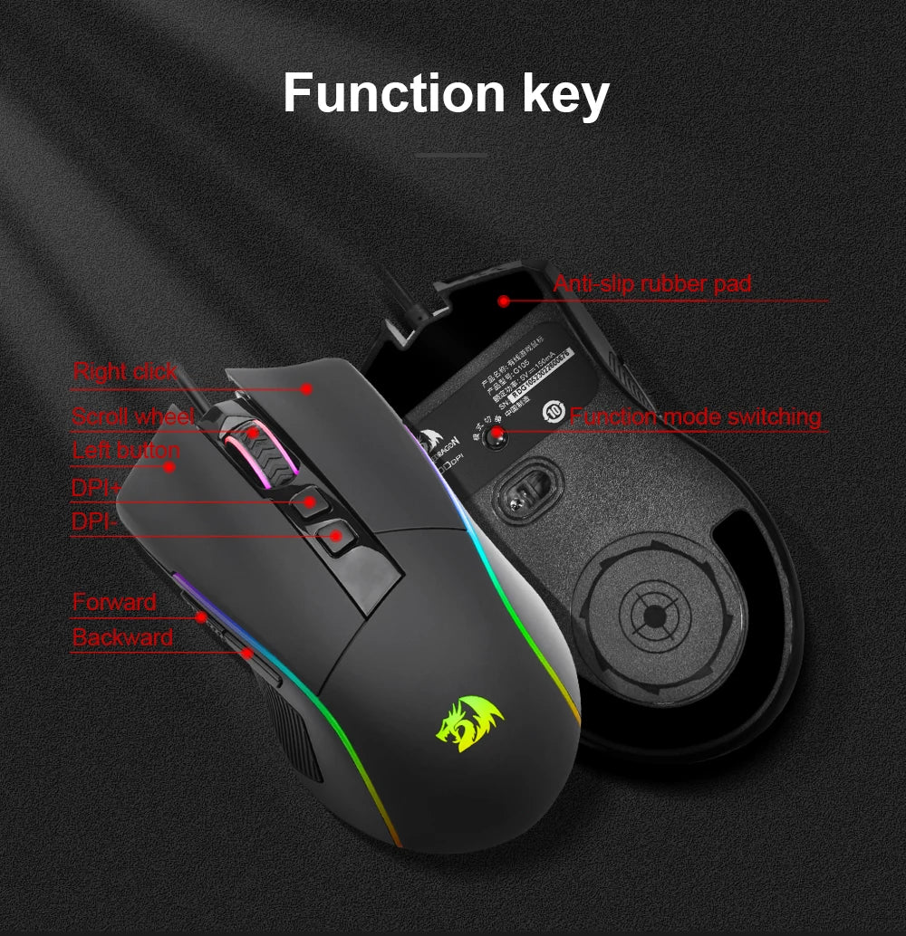 RGB USB Wired Gaming Mouse 8000 DPI 8 buttons ergonomic - Keys Caps