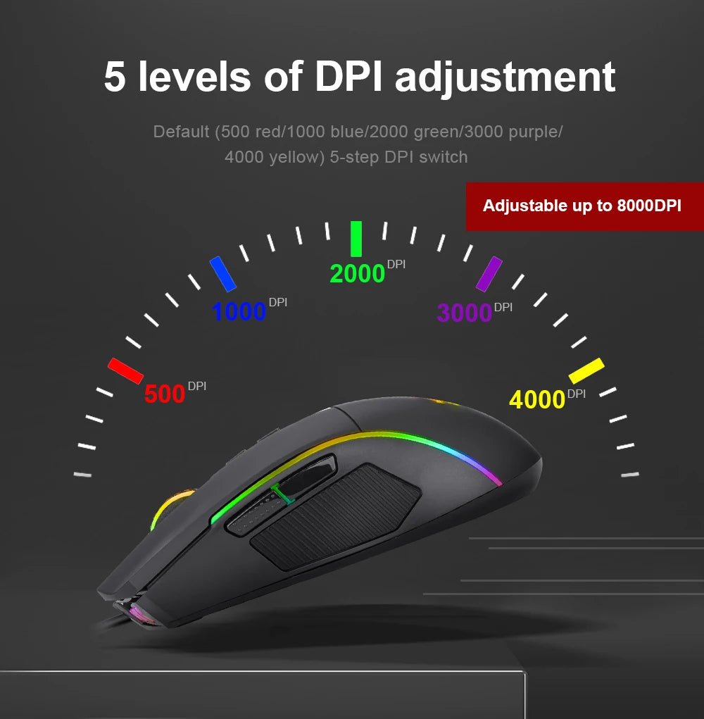 RGB USB Wired Gaming Mouse 8000 DPI 8 buttons ergonomic - Keys Caps