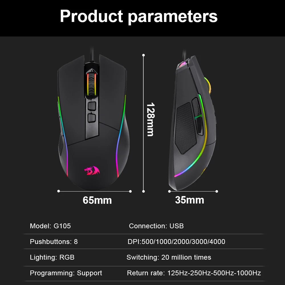 RGB USB Wired Gaming Mouse 8000 DPI 8 buttons ergonomic - Keys Caps