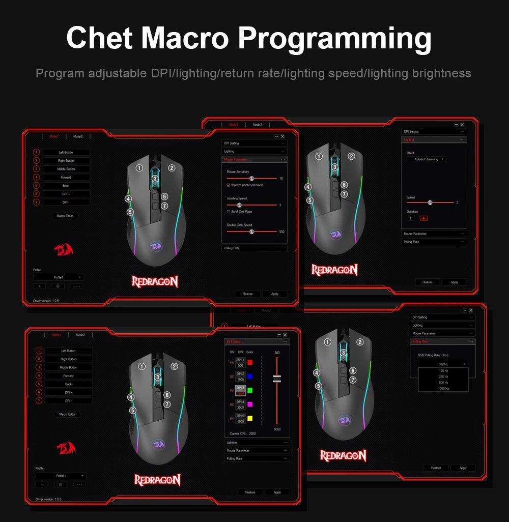 RGB USB Wired Gaming Mouse 8000 DPI 8 buttons ergonomic - Keys Caps